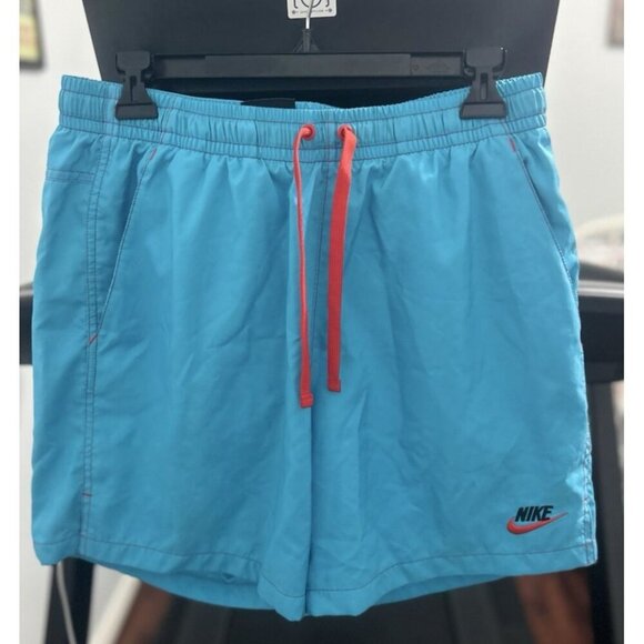Nike Logo Embroidered  Teal & Dark Orange Woven Sports Shorts Size Medium - Picture 4 of 11